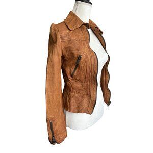 Dolce & Gabbana Womens Tan Distressed Lambskin Leather Jacket Size 42